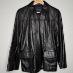 EXPRESS  Black Genuine Leather Zip Front Jacket Womens Small Y2K Minimal Moto Photo 0