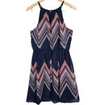 by & by Chevron Print Boho Western High Neck Mini Dress Navy Blue L Size L Photo 1