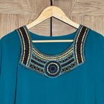 Womens Teal Tunic Dress Embroidered Neckline Size Medium Bohochic Blue Photo 1