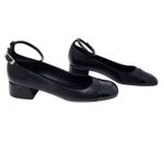 Arezzo Black Slingback Leather Chloe Ankle Strap Low Block Heel Pumps Size 7.5 B Photo 2