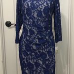 Kasper Laurissa Sheath Dress Sz Medium Royal Blue White Lace Floral Long Sleeve Photo 0