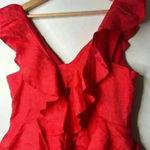 Seed Heritage Print Frills linen Blend Dress Red Size 10 Photo 4