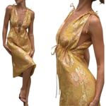 🔆 Rumored Gold Plunge Neck Midi Dress Paradise Golden Hour Photo 1
