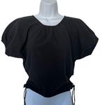 Madewell Poplin Puff Sleeve Cutout Crop Black Top Size XS Photo 0