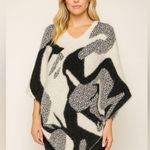 Vintage Abstract Print Eyelash Fuzzy Poncho Black White One Size Size undefined Photo 0