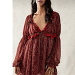 Free People Pennie Printed Babydoll Lace Ruffles Mini Dress S Cherry combo size Photo 0