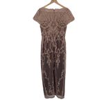 JS Collections JS Collection Embroidered Lace Overlay Gown Scalloped Cap Sleeve Blush Tan 4 Photo 5