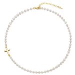 Elegant Gold and White Pearl Necklace with Cross Pendant Photo 0