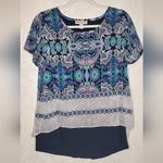 Dana Buchman  Blue And Green sheer blouse biult in tank high low fun. Size:S Photo 0