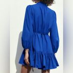 ZARA Cobalt Blue Bishop Sleeve A Line Button Down Ruffle Shirt Mini Dress XS Photo 2