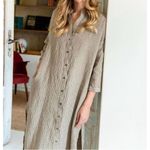 SAUTHS linen maxi dress in almond stripes large Tan Photo 1