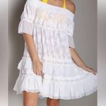 Free People White Semi Sheer Off the Cold Shoulder Ruffle Cover Up Dress M. D29 Photo 0