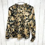 H&M Blouse Women Size 2 Gold Floral Wide Frill-Collared Mock Neck Long Sleeve Photo 4