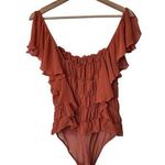 Free People Intimately M Ruffle Cinched Flutter Sleeve Bodysuit Burnt Orange Photo 0