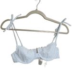 ONIA  Louisa Bikini Top Ruffle-Trimmed Striped Seersucker Swim Top Blue Size XS Photo 1