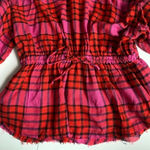 Free People  Pacific Dawn Red Pink Plaid Shirred Shirt Top. Size Medium. Photo 5