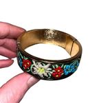 Vintage Unusual embroidered floral￼ Hinged Bangle Bracelet Gold Time Ro… Photo 3