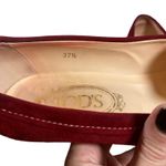 Tod's  Red Suede Buckle Front Rivet Detail Retro Kitten Heel Shoes Women Sz 37.5 Photo 11