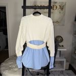 Alexander Wang Bi-Layer Layered Cotton Blend Cable-Knit Oxford Cardigan Photo 6