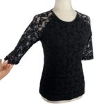 Reiss  Womens Small Magnolia Lace Overlay Black Professional Blouse Shirt Sheer Photo 3