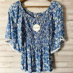 Nordstrom NWT Chenault Blue Floral Ruched Top Small Photo 0