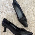 Karen Scott Black Leather Pumps Square Toe Heels Classic Bow Shoes Women 7 Photo 0