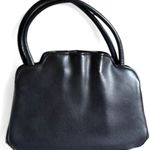Vintage Black Leather Handbag scallop top Photo 0
