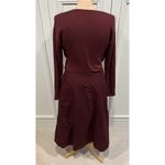 ZARA  Womens Wrap Dress Large Burgundy Midi V-Neck Long Sleeve Knit Photo 7