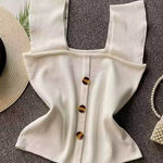 Womens Sleeveless Knit Tank Top Button Front Square Neck Casual‎ Top size s White Photo 0