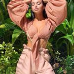 MOODSTORIES Striped Balloon Sleeve Tie Front Crop Top in Terracotta EU Small Orange Size undefined Photo 0