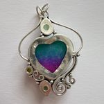 925 Sterling Silver Rainbow Solar Quartz Peridot gemstone Necklace Heart Jewelry Blue Photo 9