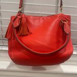 J.Crew Peyton smooth leather Satchel Crossbody Bag Red l Tassel Removable Strap Photo 8