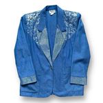 Vintage Jordana Petite Blazer Denim Silver Dots Abstract Art Oversized Western Blue Size undefined Photo 6