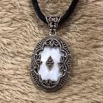 JACK JUDITH Silk Necklace & Marcasite Embellished Silver Mother of Pearl Pendant Photo 0