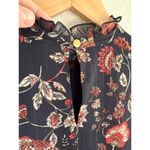 Chico's Modest High Neck Floral Bell Sleeve Top Medium Gold Threads Navy Blue Demure Photo 5