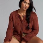 Anthropologie  Pilcro Textured Puff-Sleeve Cardigan NEW Size Large Brown Photo 0