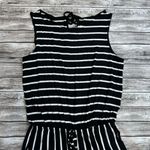 Zenana Outfitters Women's Black White Striped Jumpsuit Romper Pockets Tie XL Extra Large Photo 5