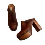 Steve Madden Vtg 90’s Brown Leather Cecilia Wooden Platform Slingback Clogs Photo 2