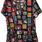 UA Flex 2 Christmas Holiday Festive Stamp Sticker Stretch Medical Scrubs Top Photo 0