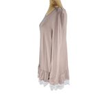 JODIFL Long-Line Blush Pink Taupe Long Sleeve Round Neck Lace Trim Shirt Medium Photo 1