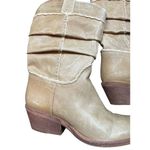 Bcbg Max Azria sz 8 Tan All Leather Western Cowgirl Boots Mid-Calf with Stacked Photo 3