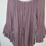 cupio  red & white high-low blouse with back tie closure Photo 3