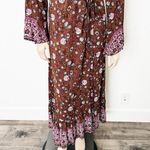Aura [] Brown Floral Print Long Sleeve V-Neck Moroccan Wrap Maxi Dress Boho Sz XL Photo 7
