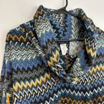 Ariella  Blue Zig Zag Chevron Cowl Neck Lace Up Pullover Sweater Size Large Photo 3
