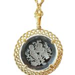 Crown Trifari Gemini Twins Vintage Clear Etched Medallion and Necklace Photo 2