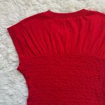 Anthropologie Maeve Top Smocked Muscle Short Sleeve Cotton Red Sz S NWT New Photo 5