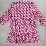 ZARA Geometric Babydoll Dress Womens Medium Pink High Low Tunic Tiered Loose Fit Photo 2