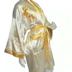 Kimono In Beige And White Silk Reversible One Size Kimono. E28 Gold Photo 2