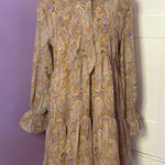 Elan  NWT Paisley‎ Dress Tie Neck Long Sleeve Tiered Mini Dress Size Medium Photo 0