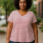 COCO & MAIN Red White Striped Short Sleeve Summer Top ~ Women's Oversized MED Photo 0